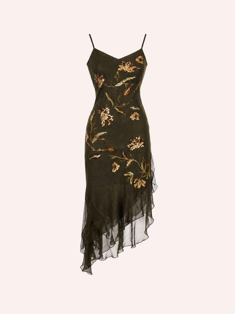 Sue Wong Nocturne VGT 100% Silk Embellished Floral Asymmetrical Midi Dress 6 - Picture 1 of 11